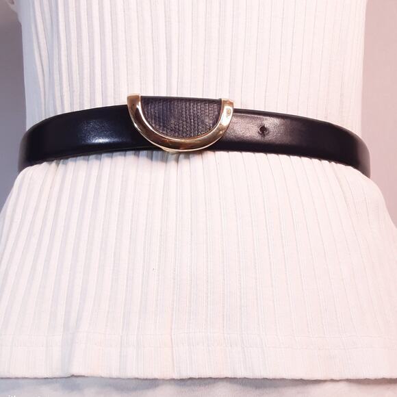 Vintage Taiwan Belt Small Medium Waist Navy Blue Half Circle Fashion Buckle - Picture 2 of 12